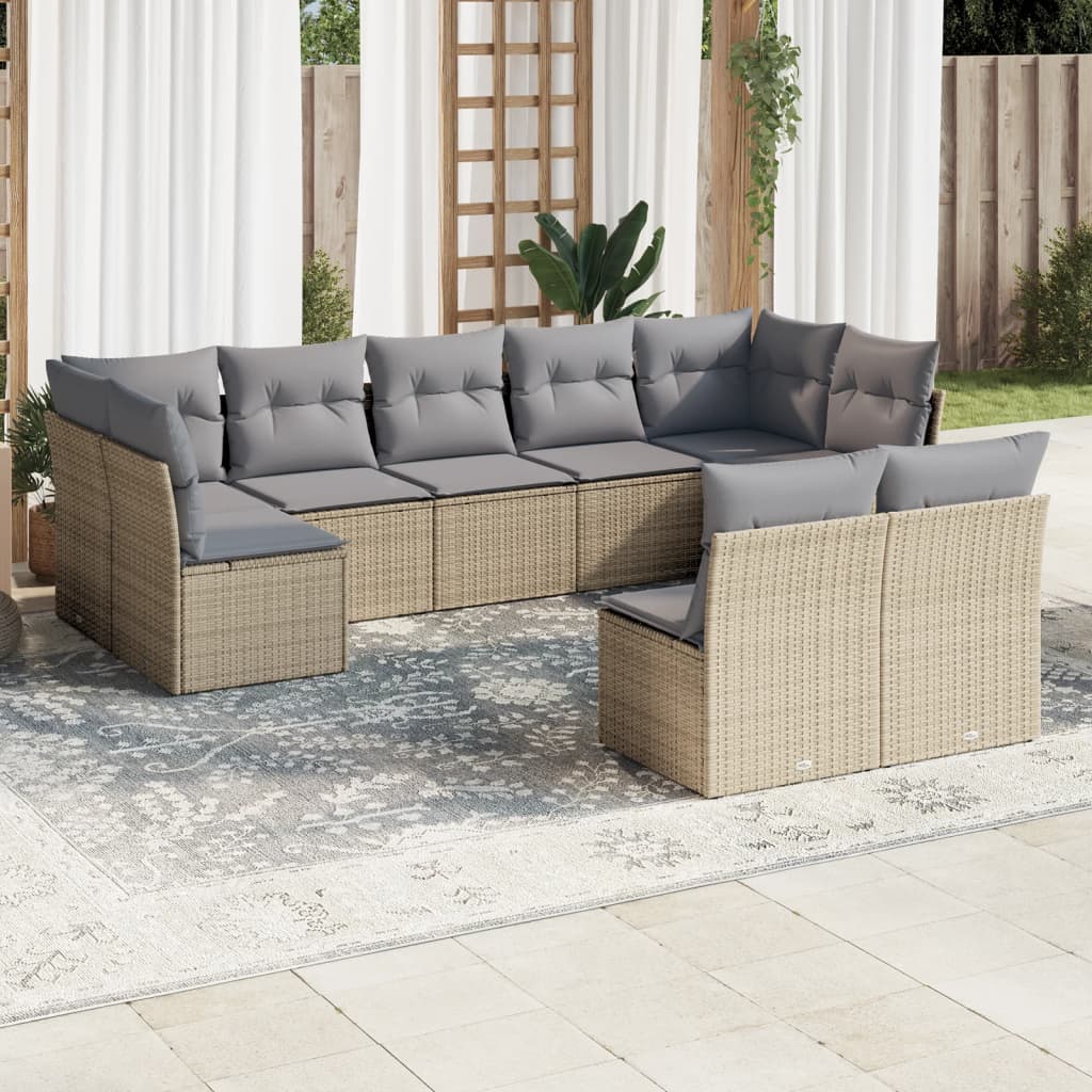 9 Pcs conjunto de sofás p/ jardim com almofadões vime PE bege