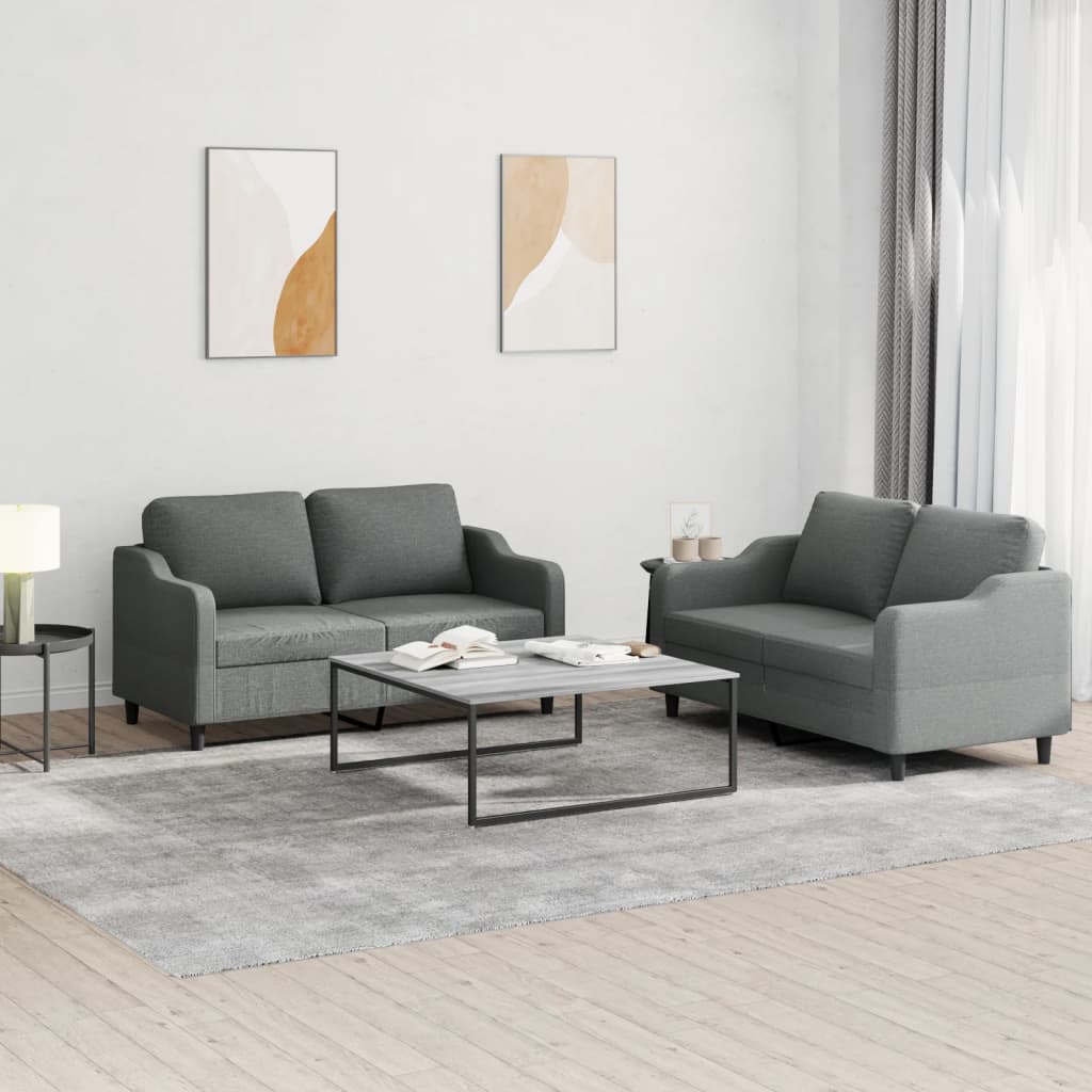 2 Pcs conjunto de sofás com almofadões tecido cinzento-escuro