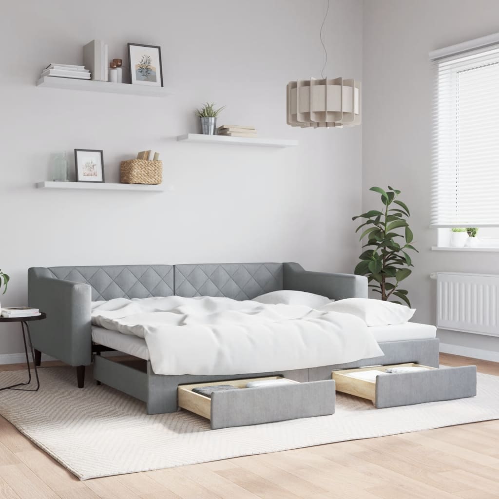 Sofá-cama c/ gavetão e gavetas 90x190 cm tecido cinzento-claro