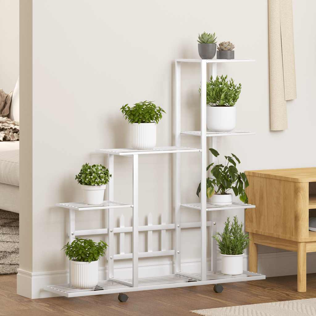 Suporte de vasos c/ rodas 94,5x25x92,5 cm metal branco