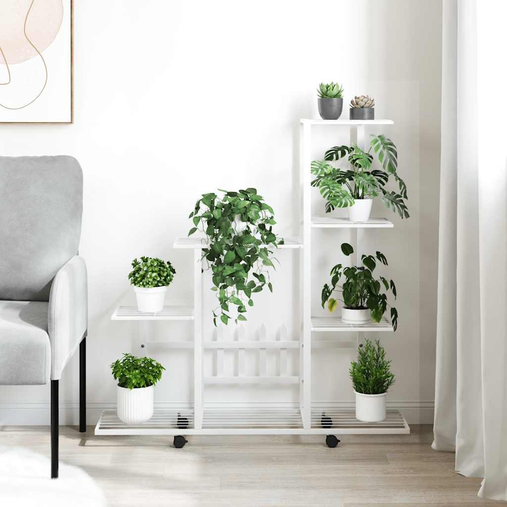 Suporte de vasos c/ rodas 94,5x25x92,5 cm metal branco