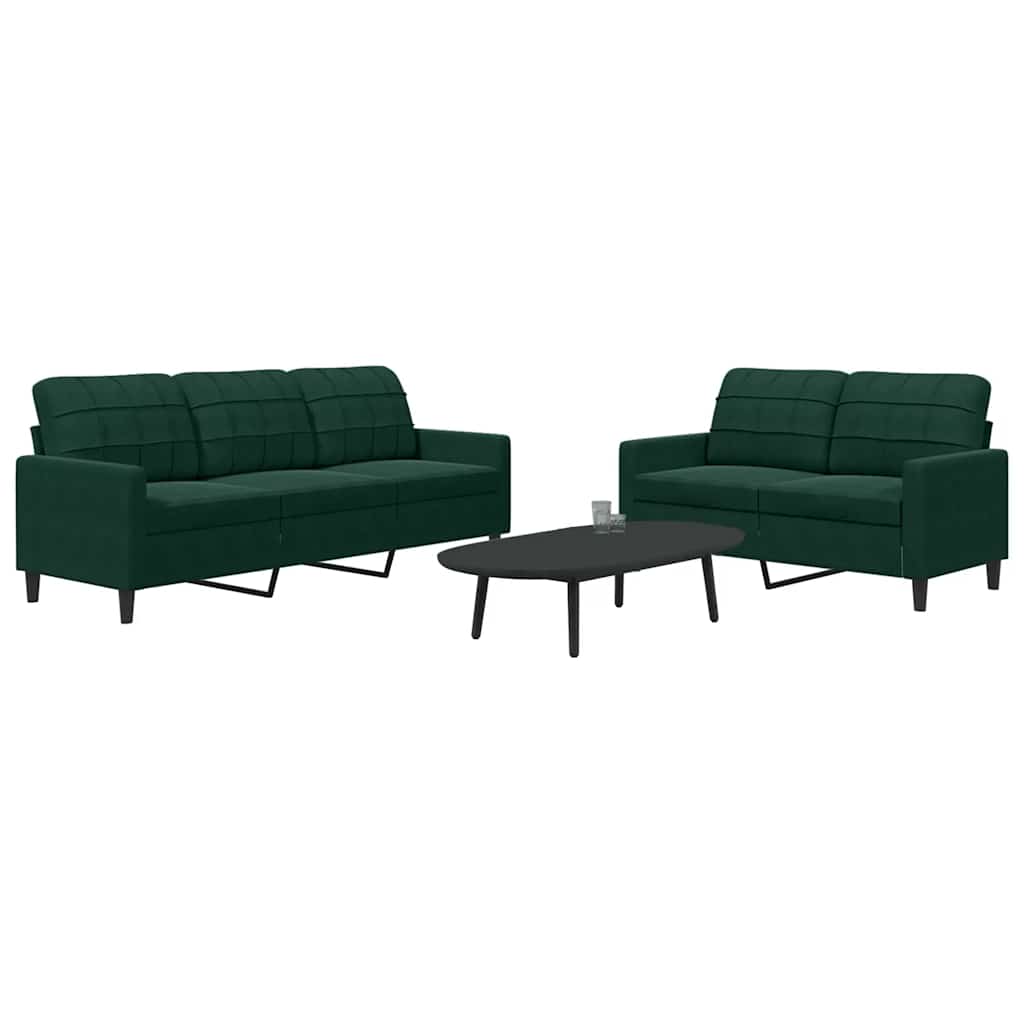 2 Pcs conjunto de sofás com almofadões veludo verde-escuro