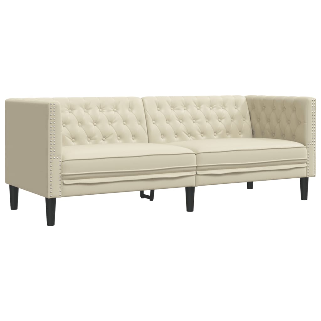 3 Pcs conjunto de sofás chesterfield couro artificial creme