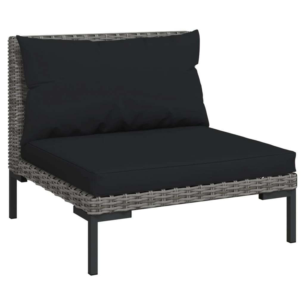 4 Pcs conj. lounge jardim c/ almofadões vime PE cinza-escuro