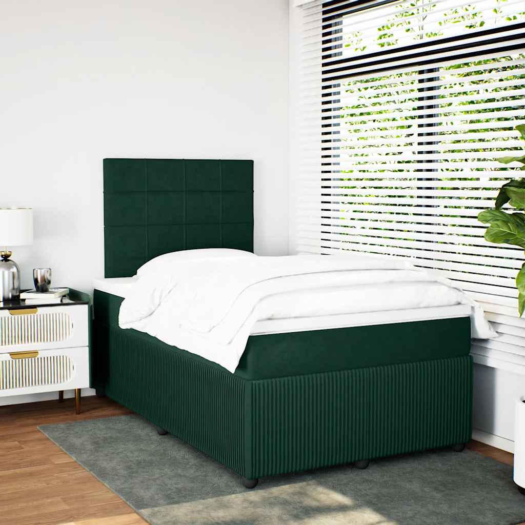 Cama boxspring com colchão 120x190 cm veludo verde-escuro