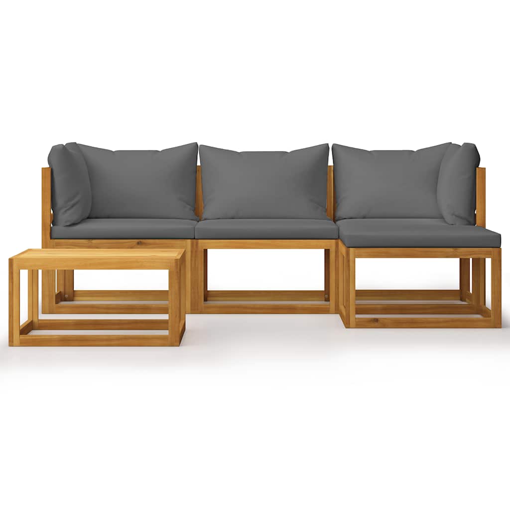 5 Pcs conj. lounge jardim c/ almofadões madeira acácia maciça