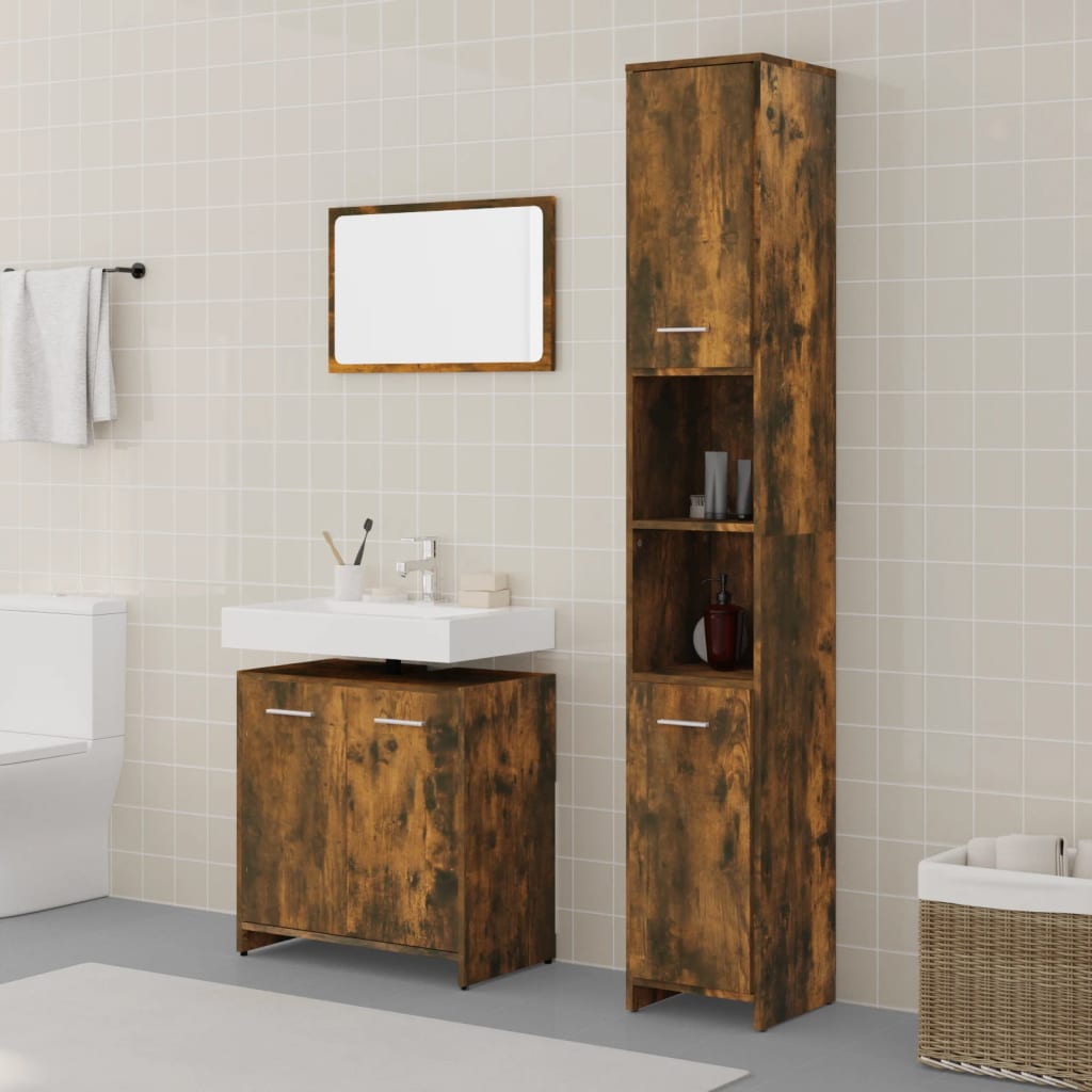 3 Pcs conjunto de móveis wc madeira processada carvalho fumado