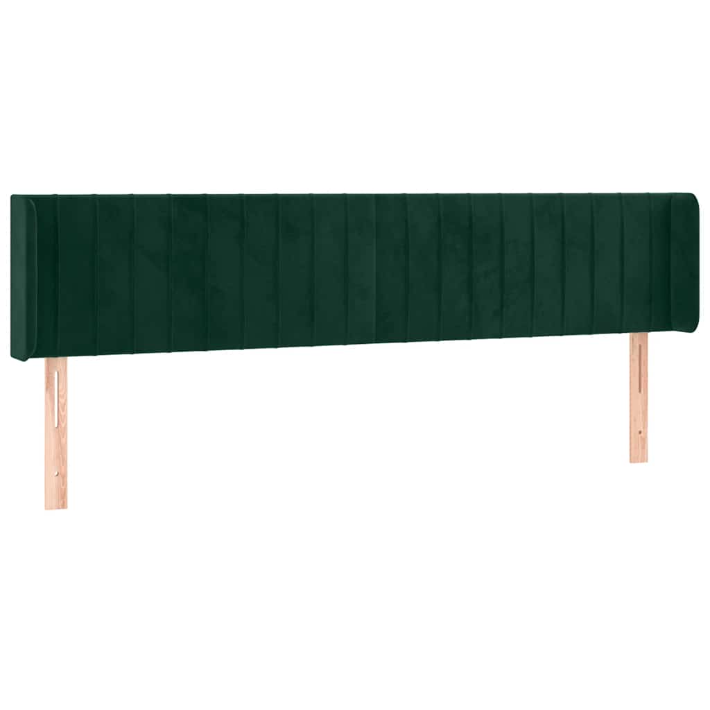 Cabeceira cama c/ luzes LED veludo 203x16x78/88 cm verde-escuro