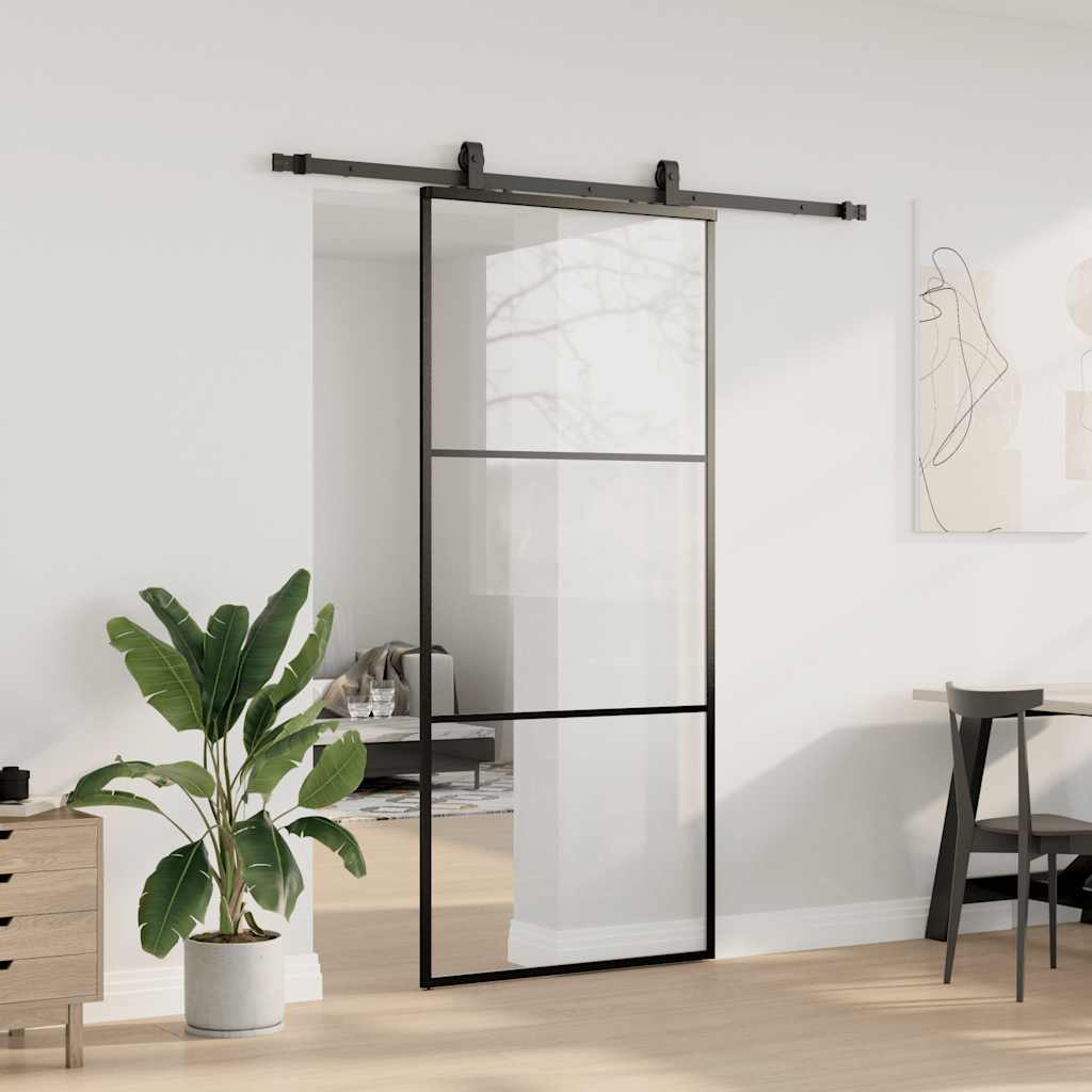 Porta deslizante c/ conj. ferragens 90x205cm vidro esg preto