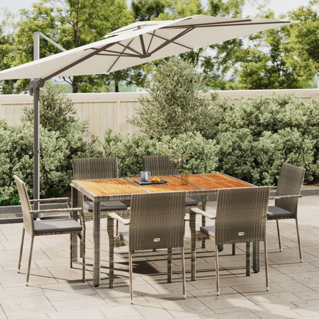 7 Pcs conjunto de jantar p/ jardim c/ almofadões vime PE cinza