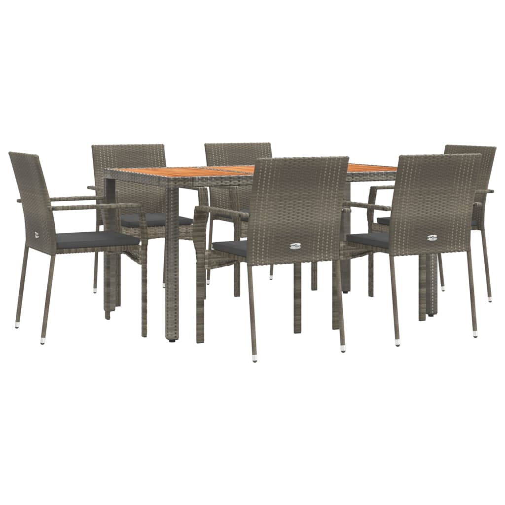 7 Pcs conjunto de jantar p/ jardim c/ almofadões vime PE cinza