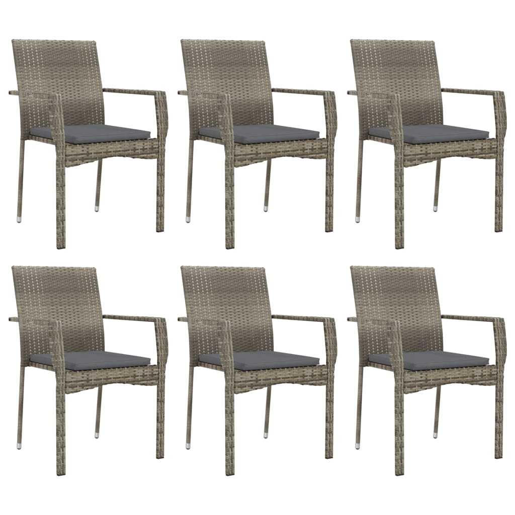 7 Pcs conjunto de jantar p/ jardim c/ almofadões vime PE cinza
