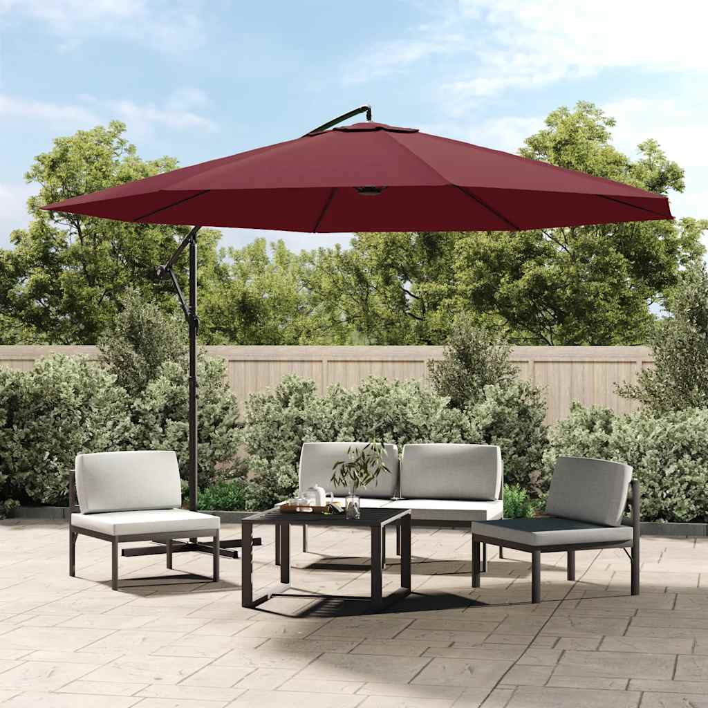 Guarda-sol cantilever de jardim c/ poste alumínio 350 cm bordô