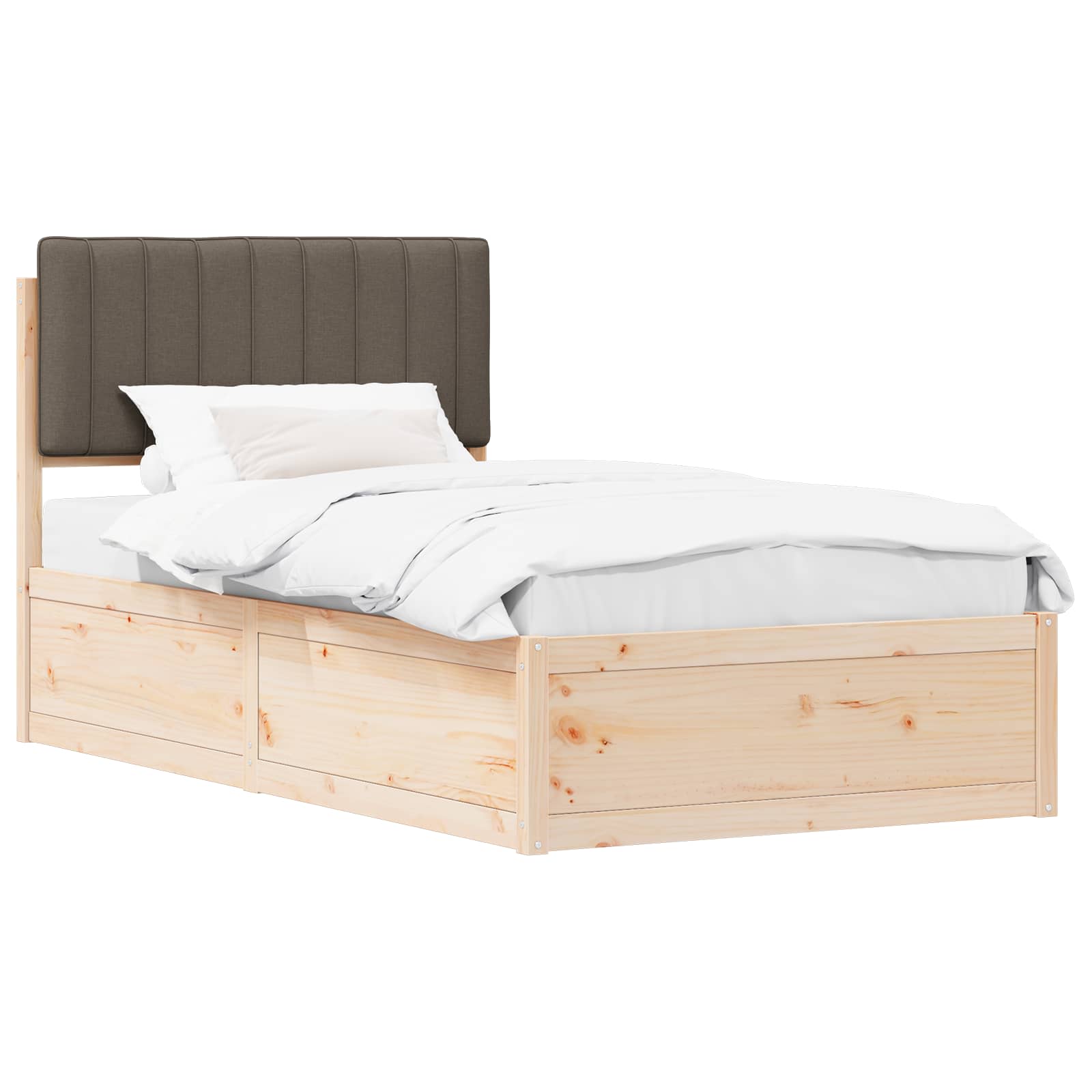 Estrutura de cama com cabeceira estofada cinzento-acastanhado
