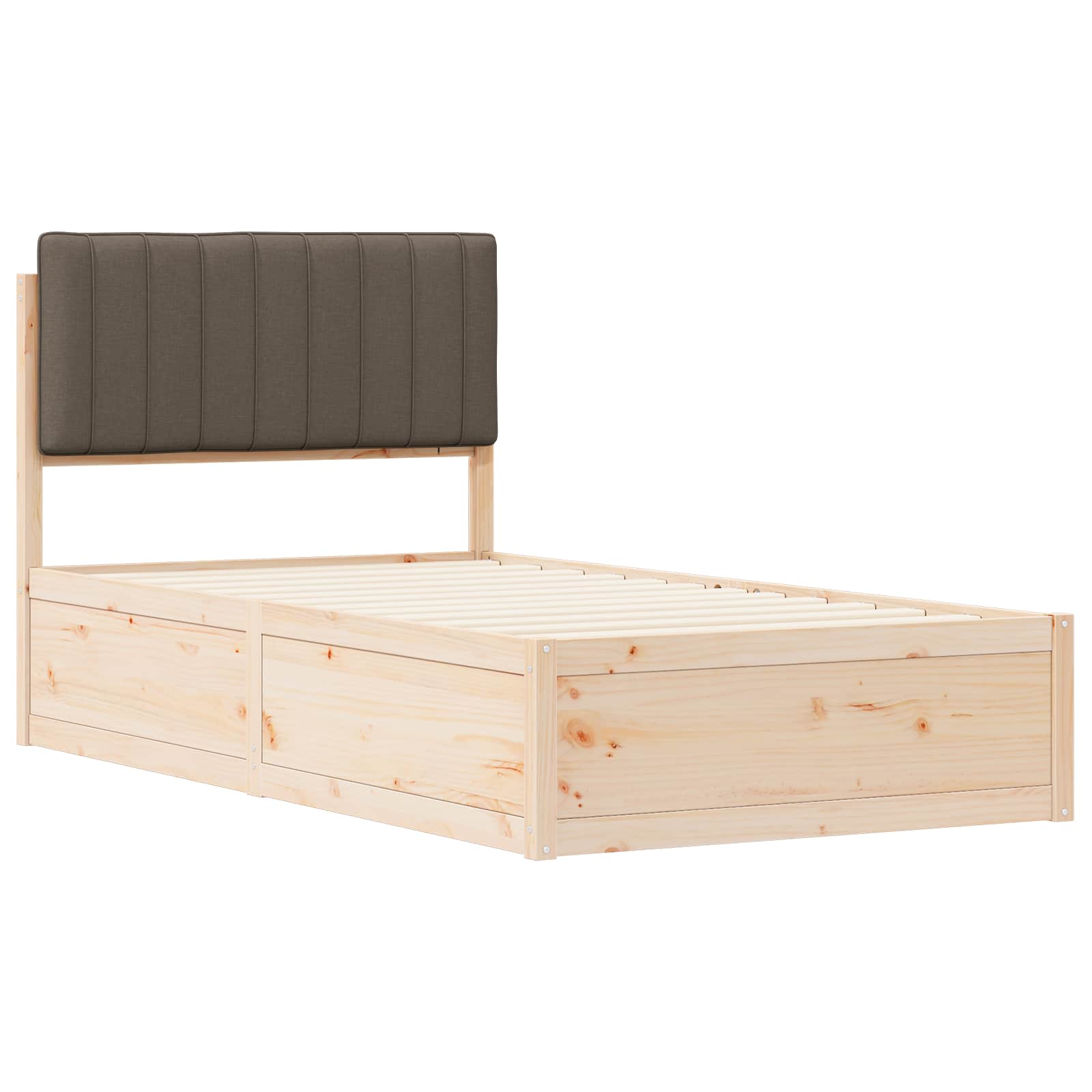 Estrutura de cama com cabeceira estofada cinzento-acastanhado
