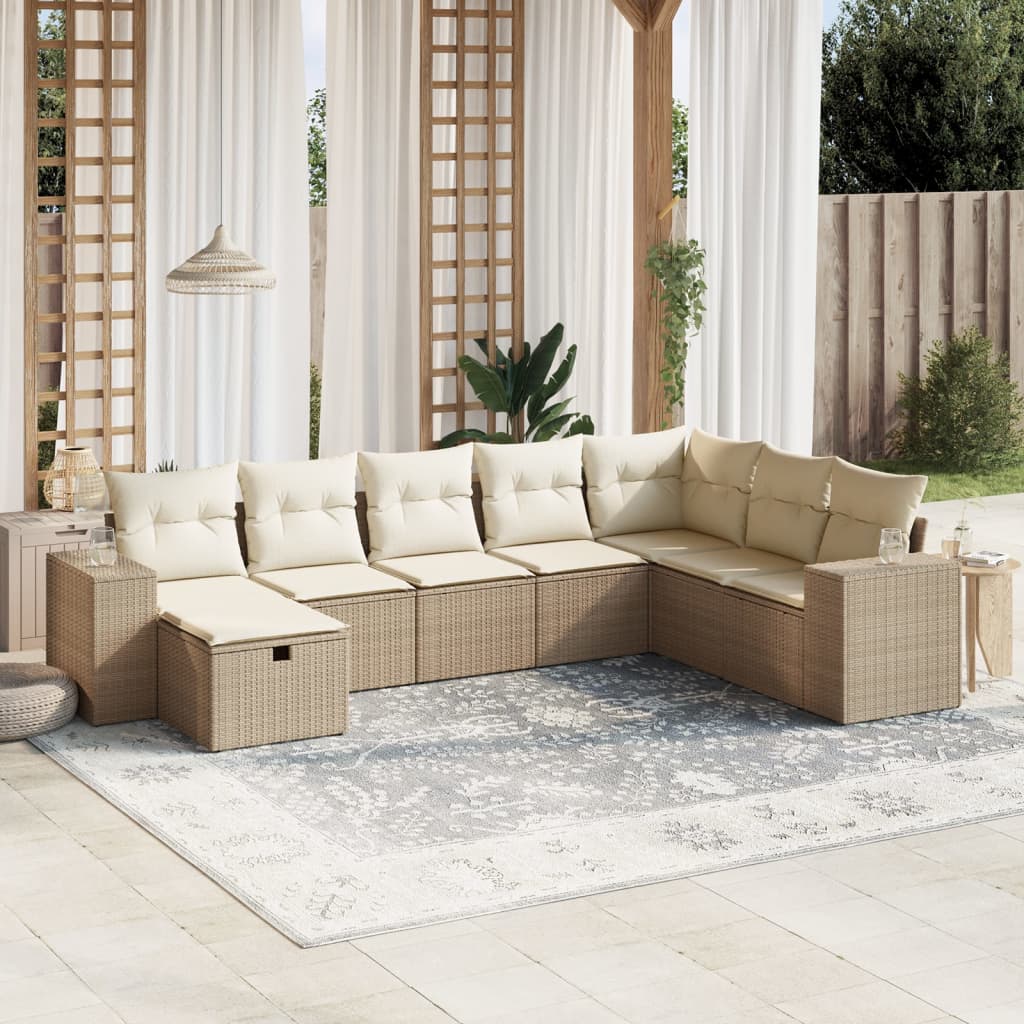 8 Pcs conjunto de sofás p/ jardim com almofadões vime PE bege