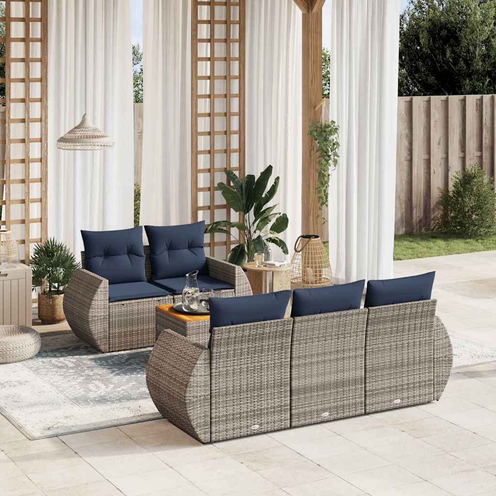 Conjunto de sofá de jardim com 6 peças e almofadas em rattan sintético cinza