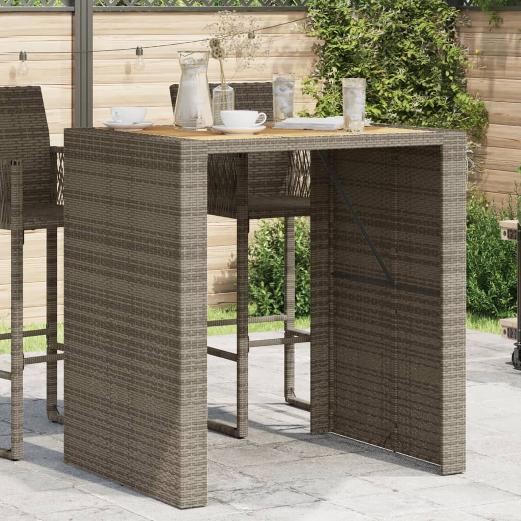 Mesa de bar para jardim com tampo em acácia vime PE cinza