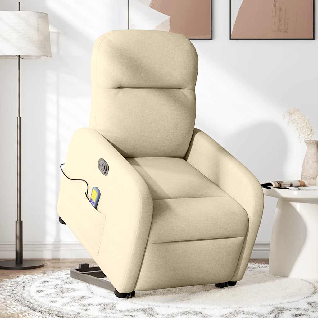 Poltrona elétrica elevatória massagens tecido creme