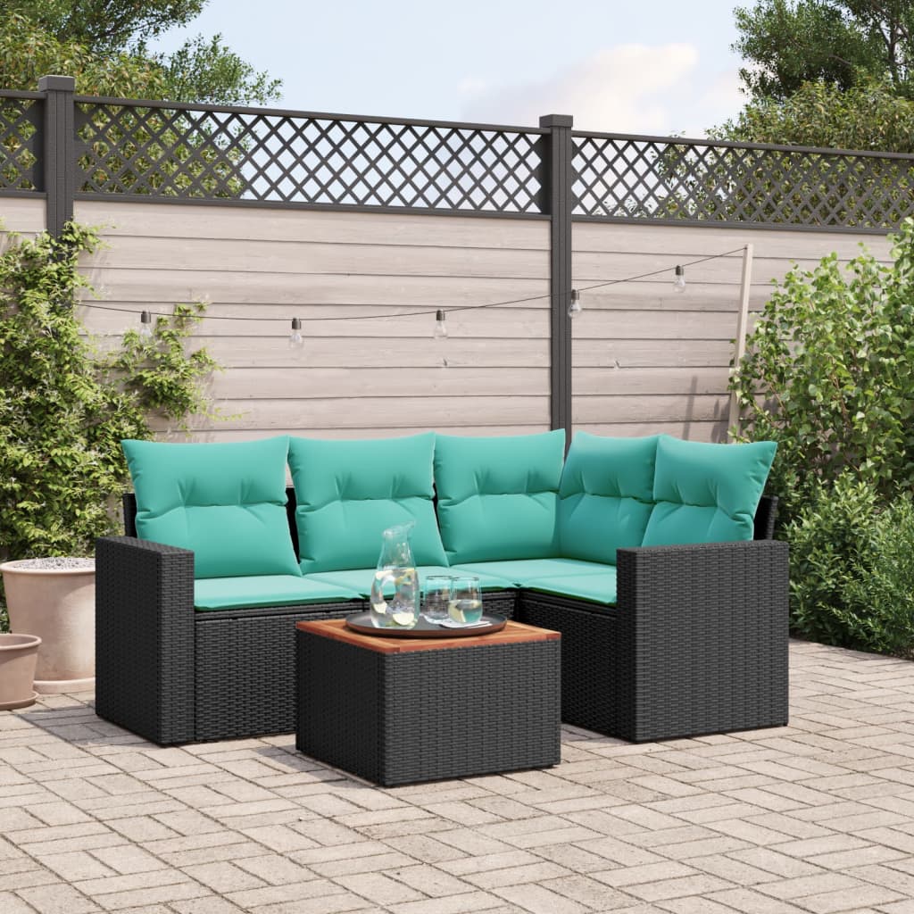5 Pcs conjunto de sofás p/ jardim c/ almofadões vime PE preto