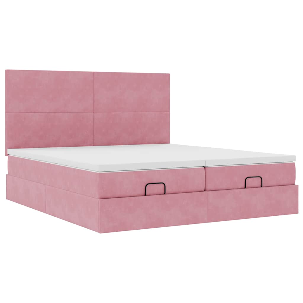 Moldura de cama otomana com colchão rosa 200x200cm veludo