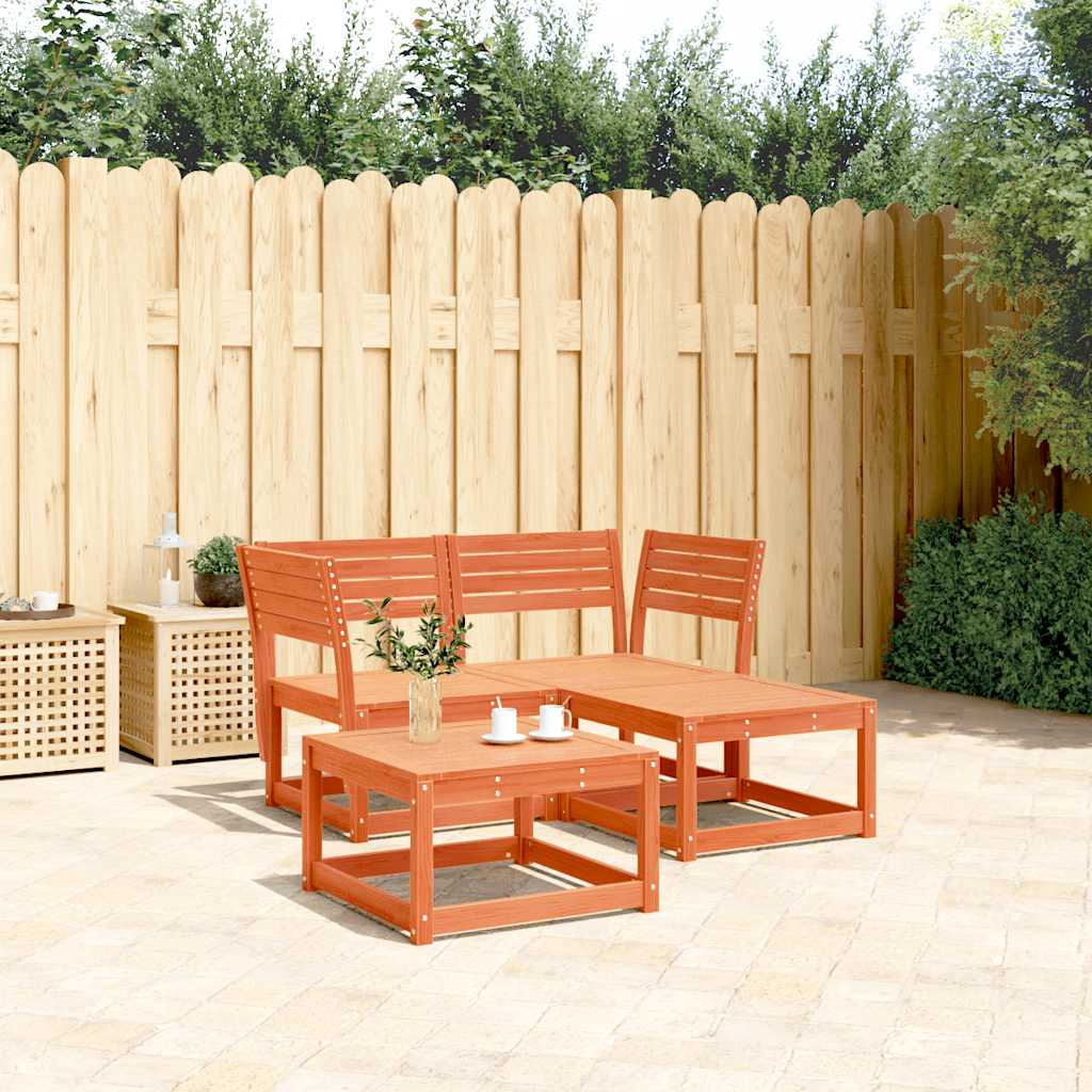 3 Pcs conjunto sofás de jardim madeira de pinho castanho cera