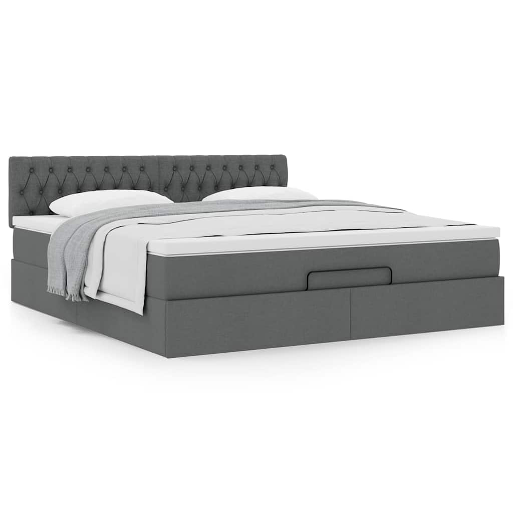 Estrutura de cama otomana com colchão tecido cinzento escuro