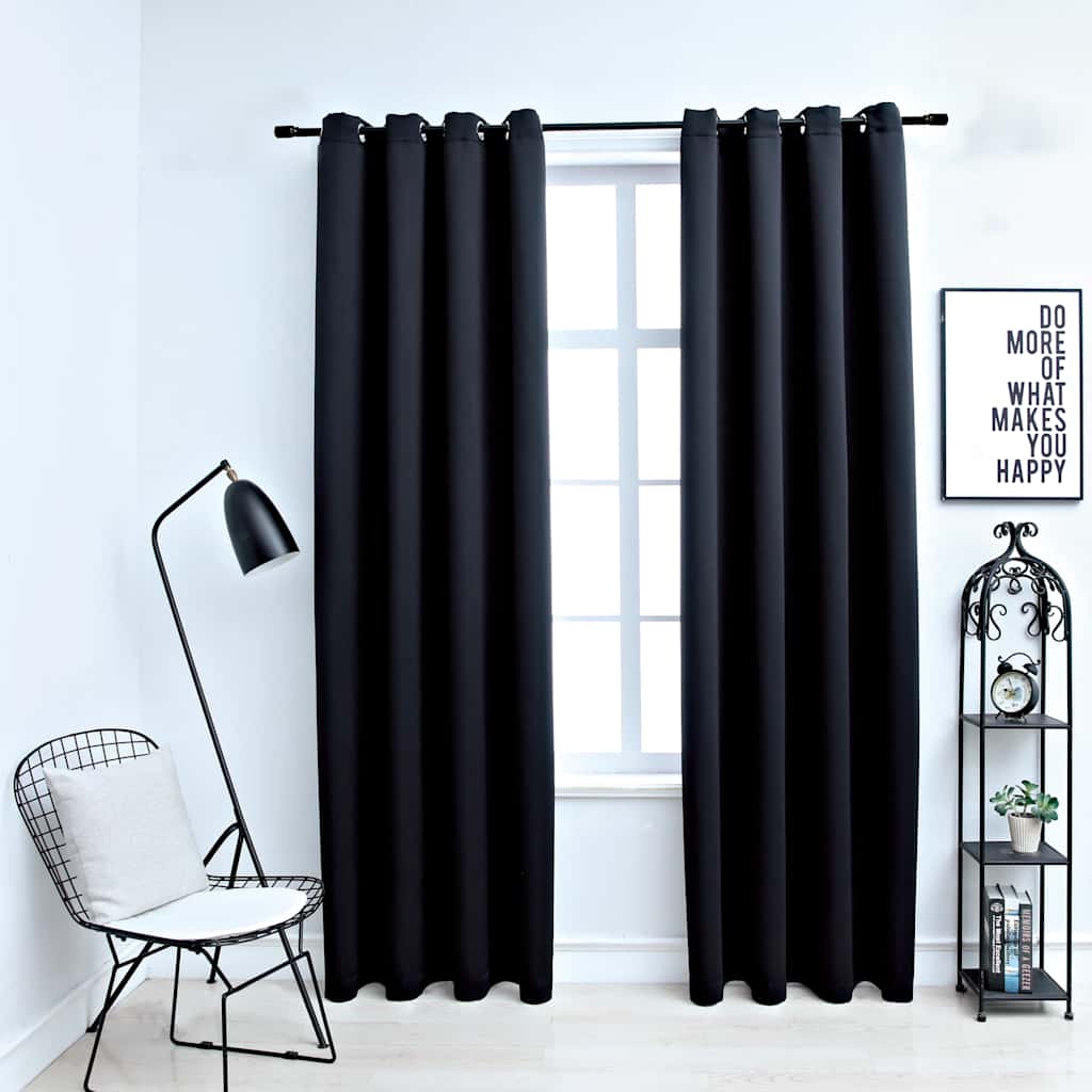 Cortinas blackout com argolas 2 peças tecido preto 137x213 cm