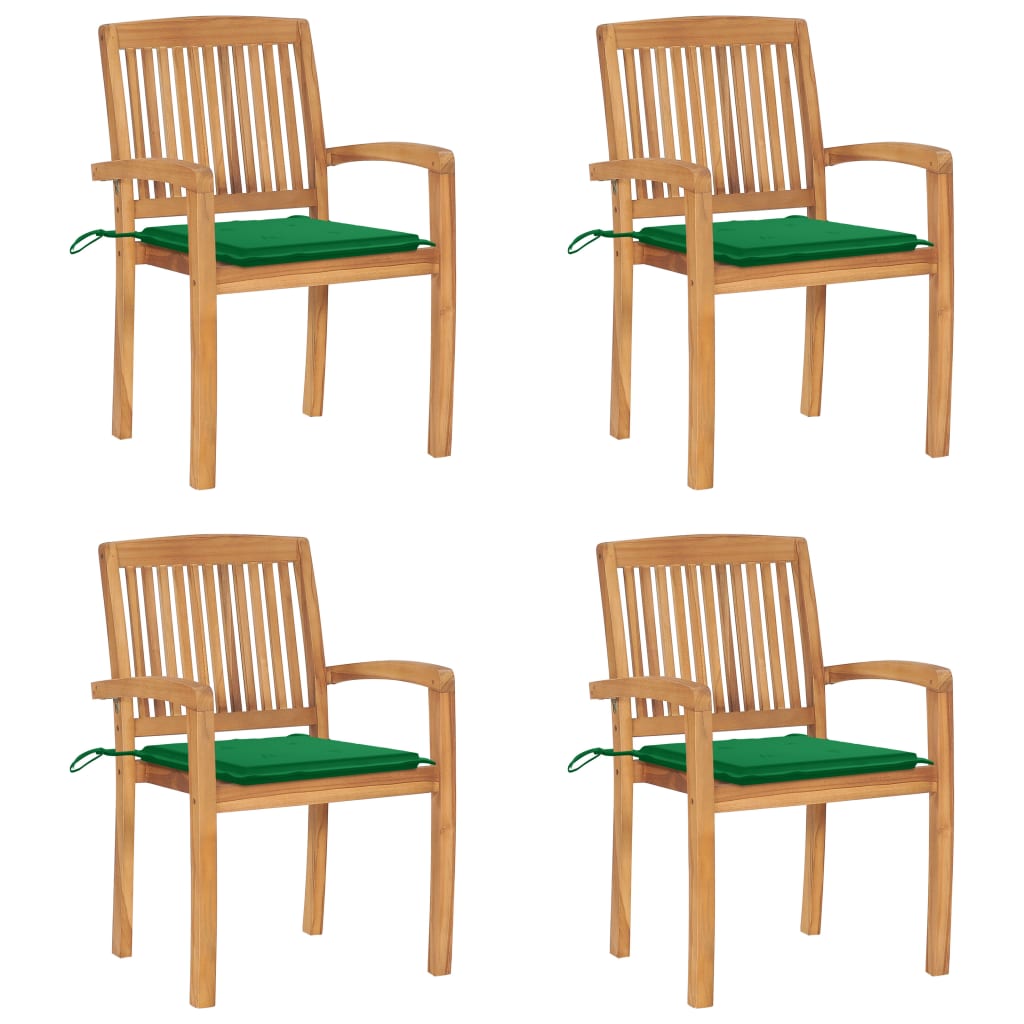 Cadeiras de jardim empiháveis c/ almofadões 4 pcs teca maciça
