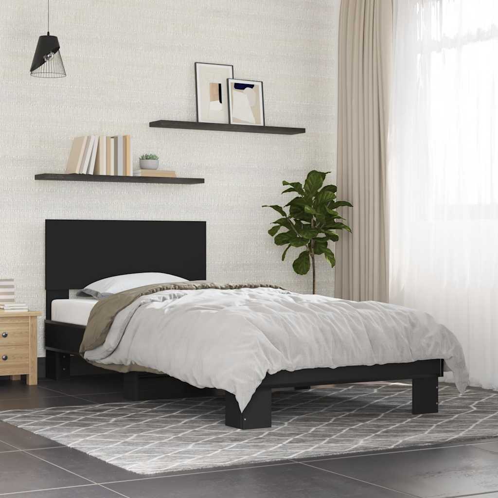 Estrutura de cama 75x190 cm derivados de madeira e metal preto