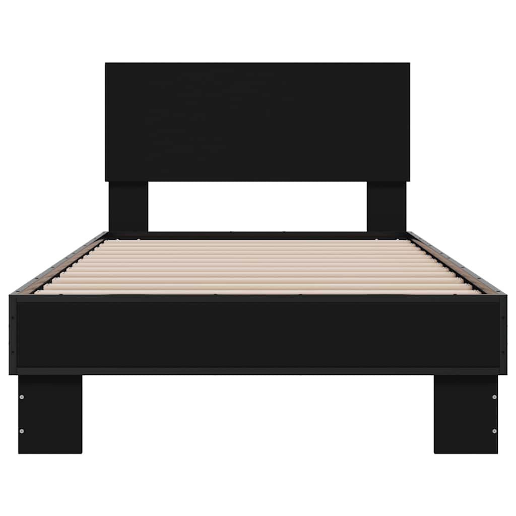 Estrutura de cama 75x190 cm derivados de madeira e metal preto
