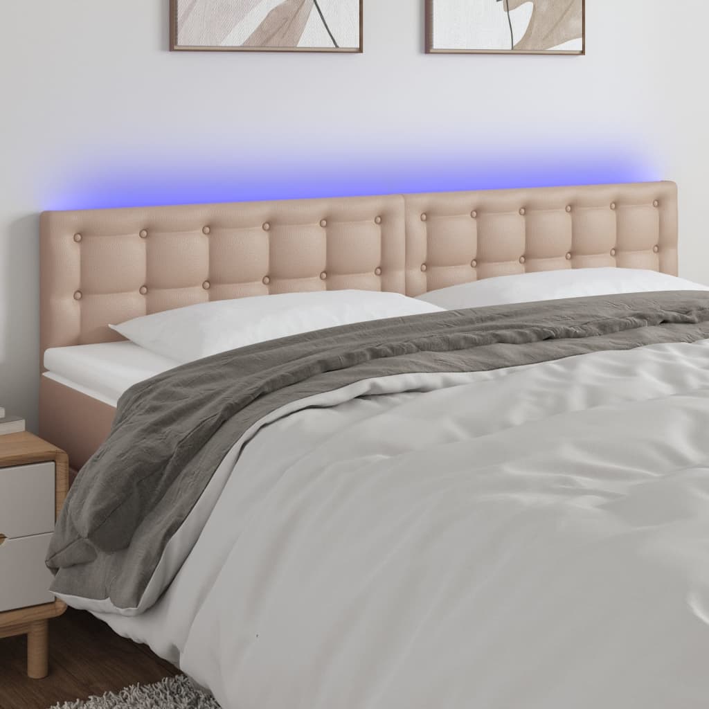Cabeceira cama c/ LED couro artificial 180x5x78/88cm cappuccino