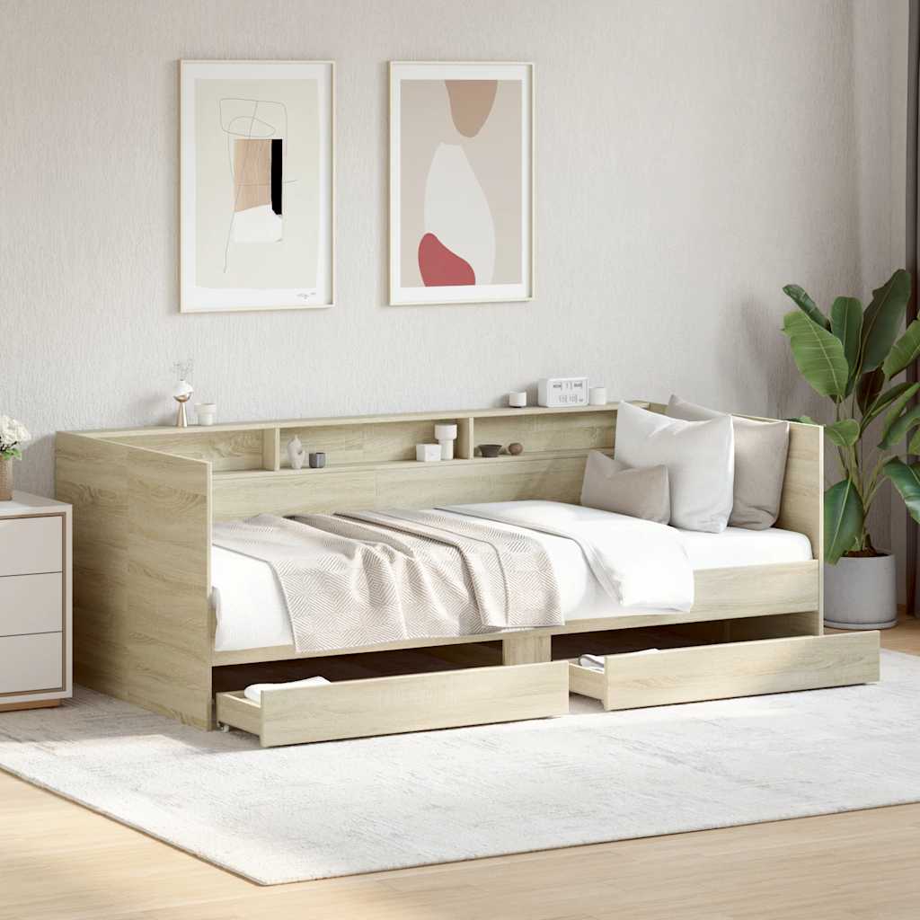 Sofá-cama com gavetas sem colchão 100x200 cm carvalho sonoma