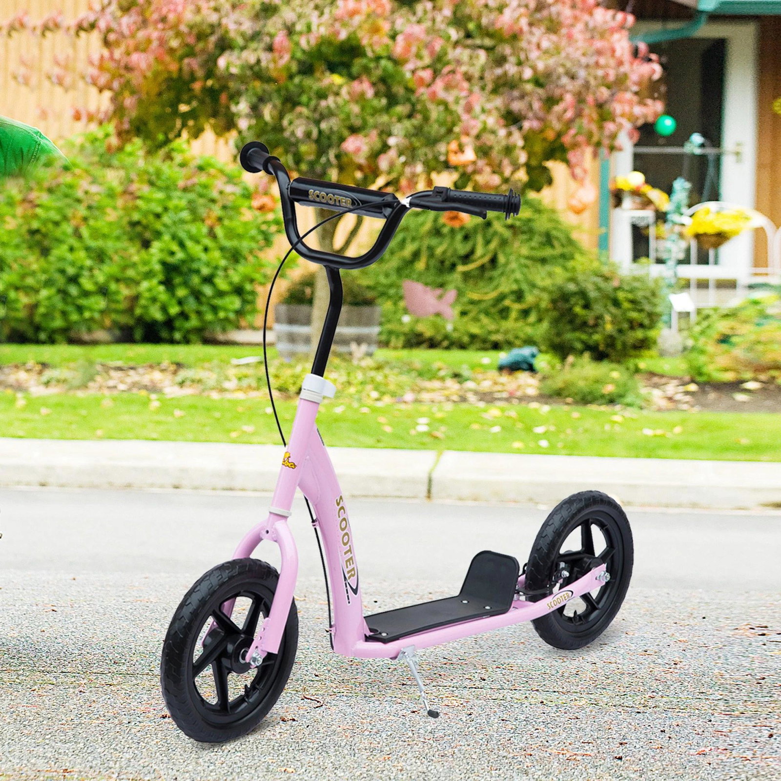 Trotinete para Crianças acima de 5 anos Scooter de 2 Rodas Grandes de 12 Polegadas com Freio e Guidão Ajustável em Altura Carga