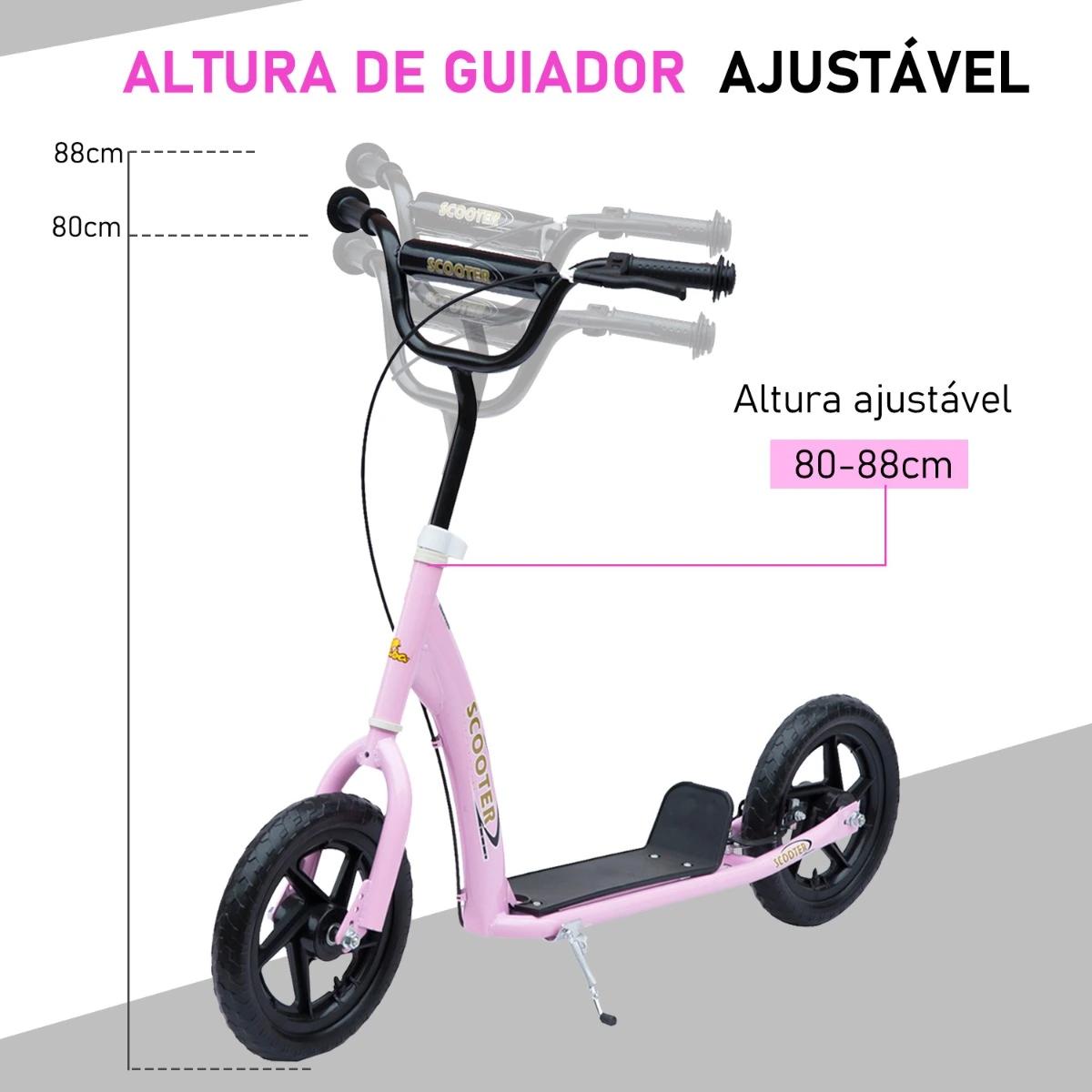 Trotinete para Crianças acima de 5 anos Scooter de 2 Rodas Grandes de 12 Polegadas com Freio e Guidão Ajustável em Altura Carga