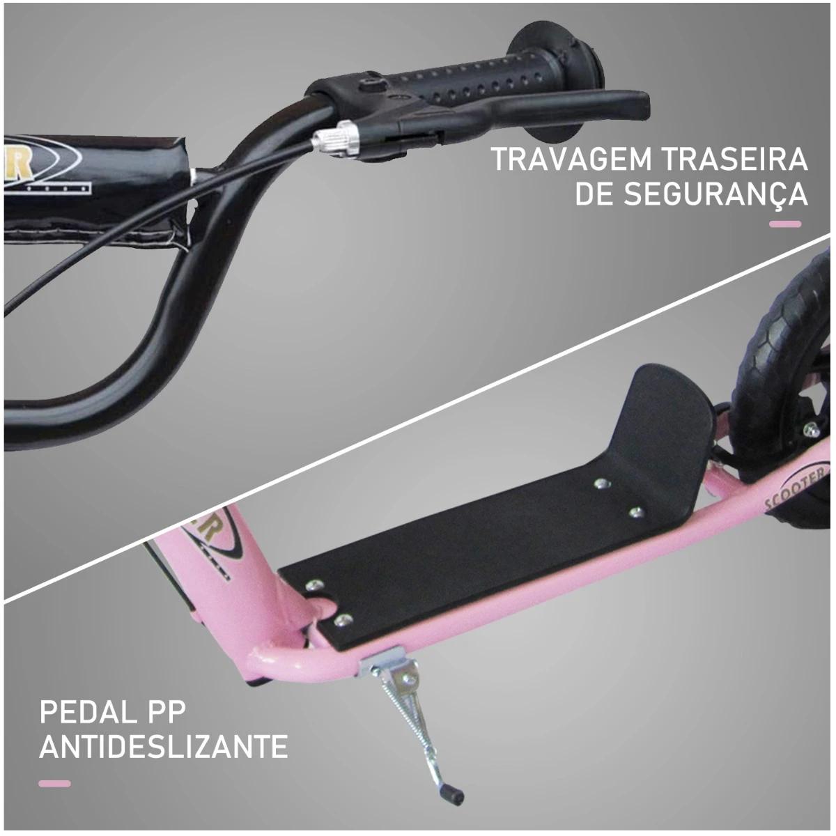 Trotinete para Crianças acima de 5 anos Scooter de 2 Rodas Grandes de 12 Polegadas com Freio e Guidão Ajustável em Altura Carga