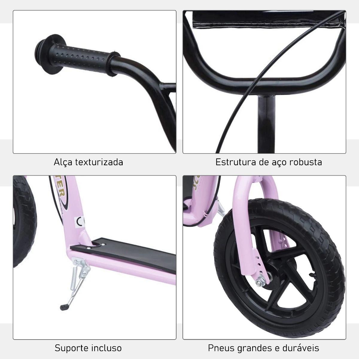 Trotinete para Crianças acima de 5 anos Scooter de 2 Rodas Grandes de 12 Polegadas com Freio e Guidão Ajustável em Altura Carga