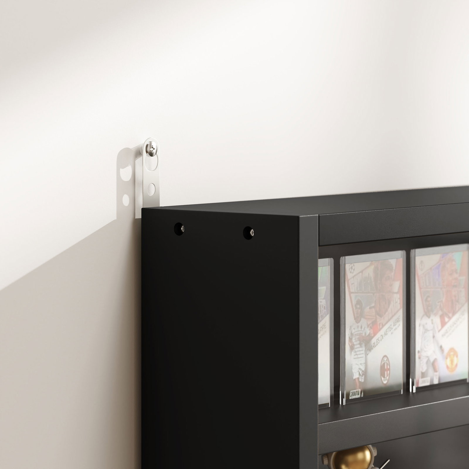 Vitrine de Parede de Madeira com Prateleiras Ajustáveis e 2 Portas Corredeiras de Vidro para Coleções Perfumes 80x9,5x60cm Preto