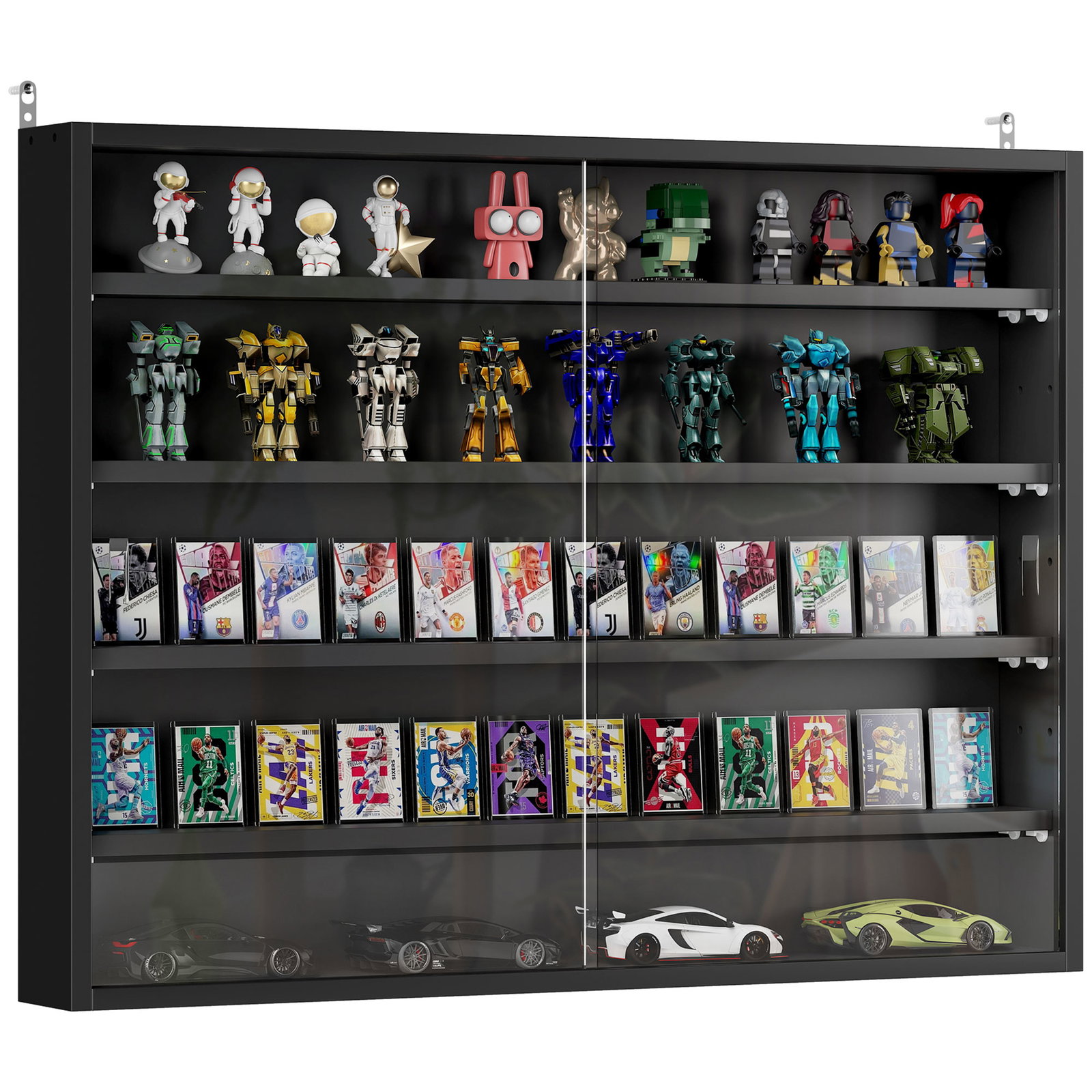 Vitrine de Parede de Madeira com Prateleiras Ajustáveis e 2 Portas Corredeiras de Vidro para Coleções Perfumes 80x9,5x60cm Preto