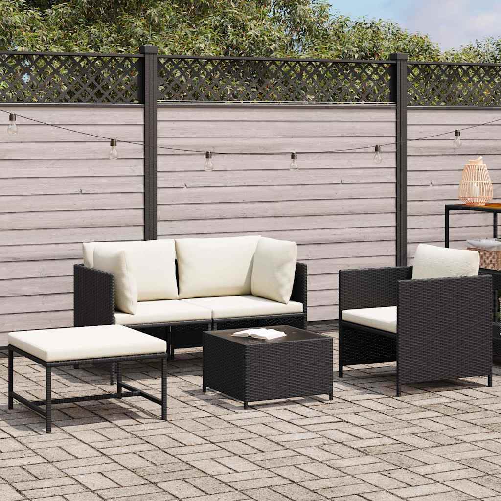 4 Pcs conjunto sofás de jardim com almofadões vime PE preto