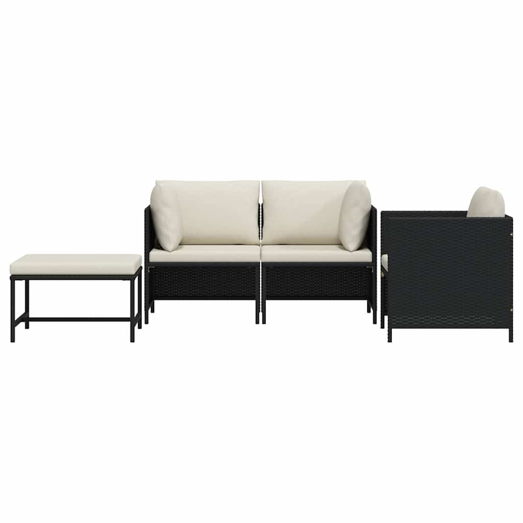4 Pcs conjunto sofás de jardim com almofadões vime PE preto