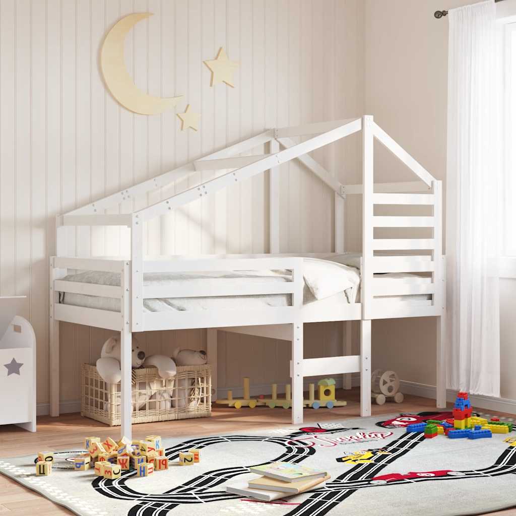 Cama alta com telhado 90x190 cm pinho maciço branco