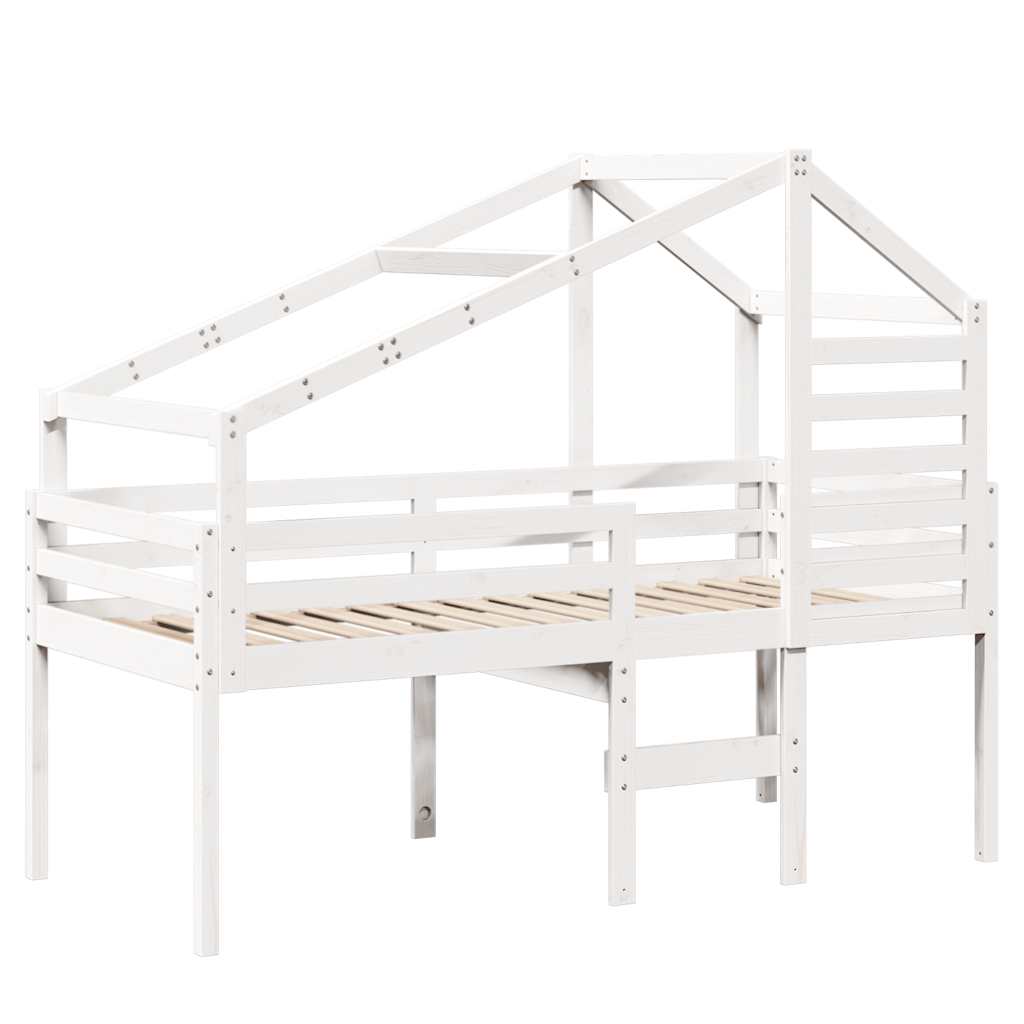 Cama alta com telhado 90x190 cm pinho maciço branco