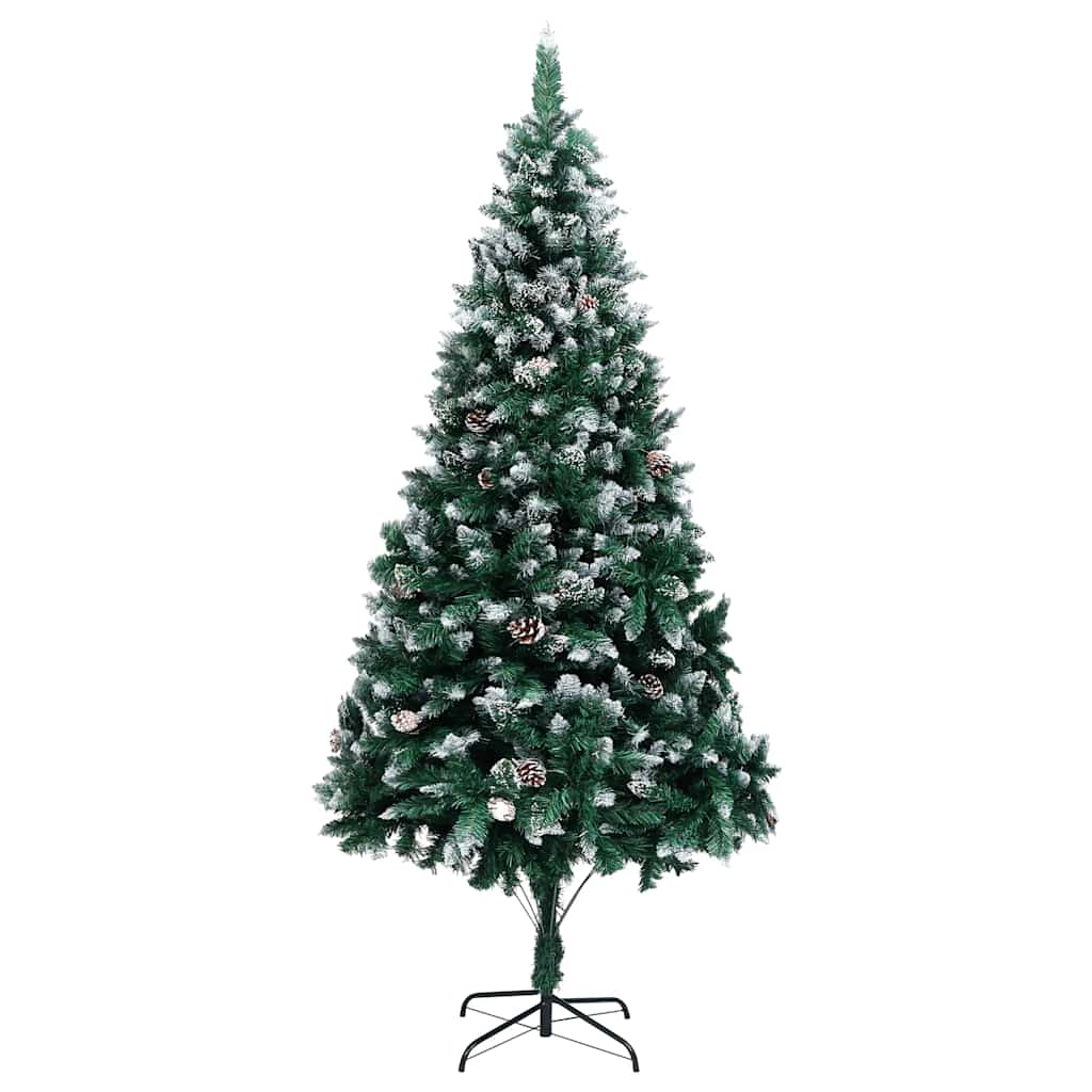 Árvore de natal artificial com pinhas e neve branca 210 cm