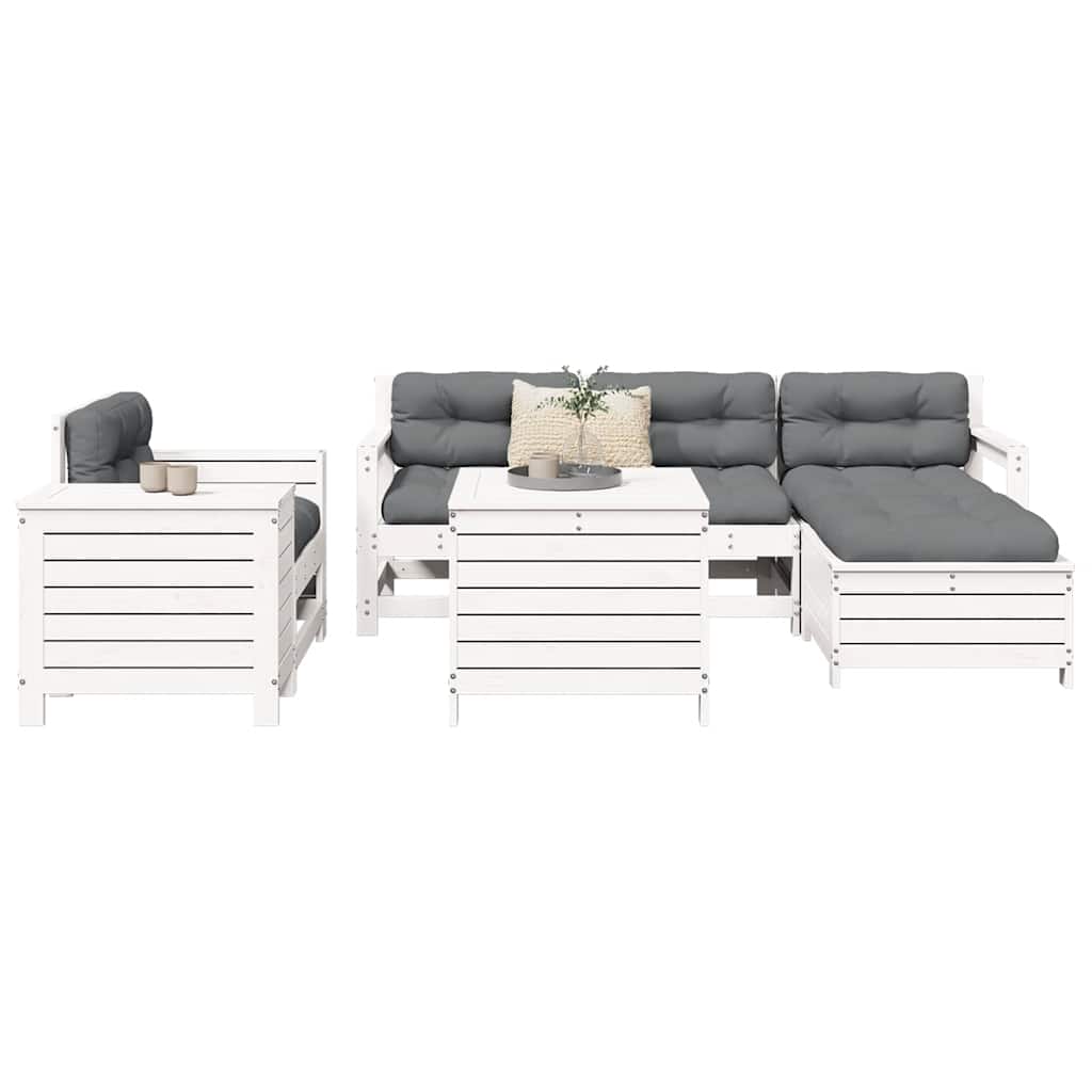 7 Pcs conjunto de sofás para jardim pinho maciço branco