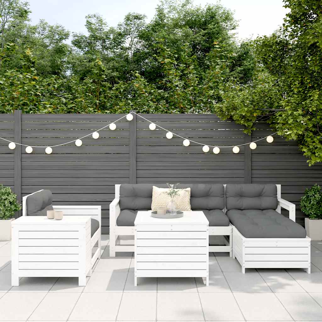 7 Pcs conjunto de sofás para jardim pinho maciço branco