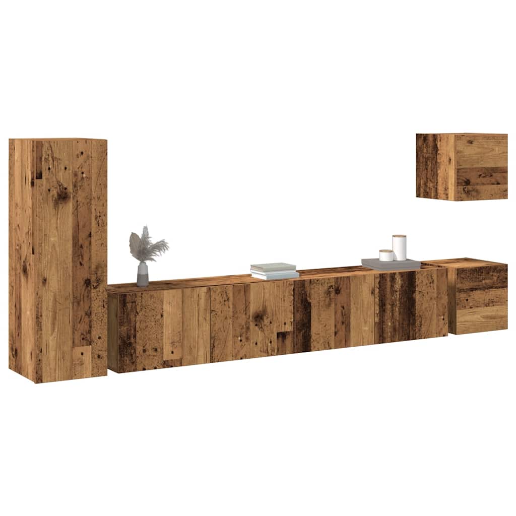 Conjunto de armário TV de parede 5 pcs madeira madeira velha
