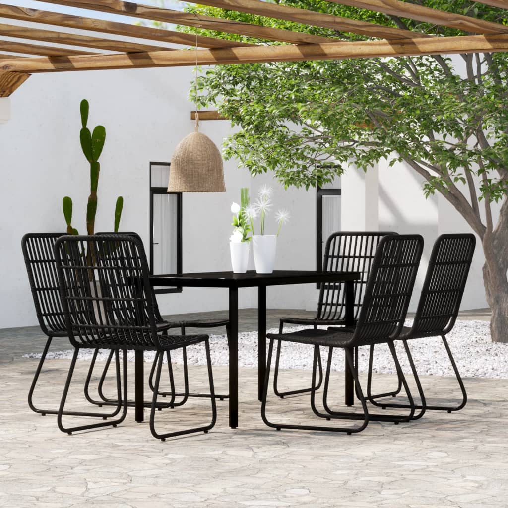 7 Pcs conjunto de jantar para jardim preto