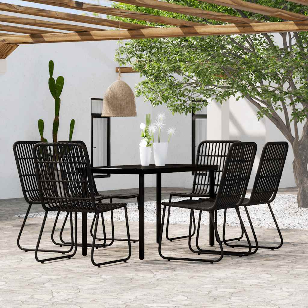 7 Pcs conjunto de jantar para jardim preto