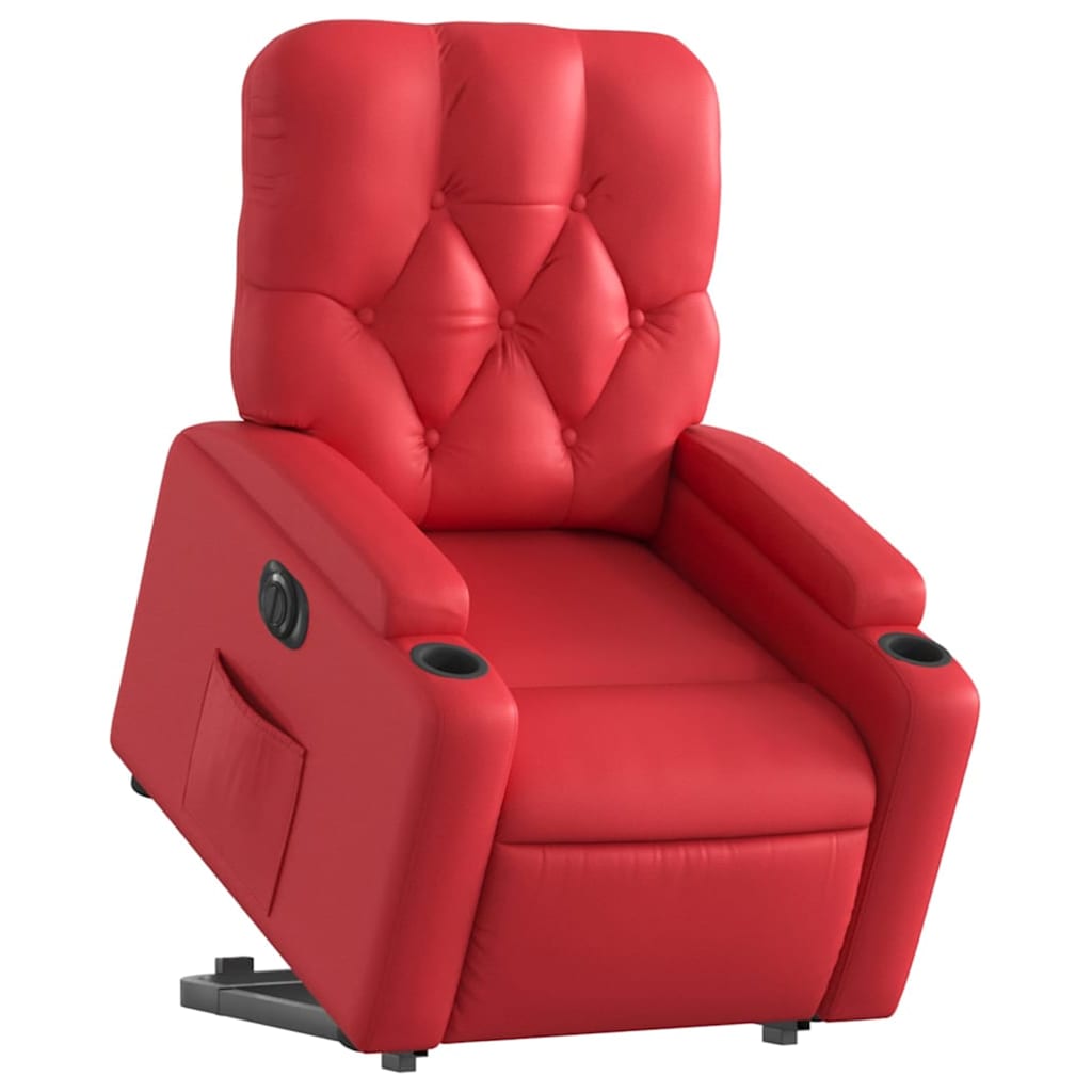 Poltrona reclinável elevatória elétrica couro artif. vermelho